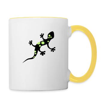 Gecko-Abbildung - Tasse zweifarbig - Weiß/Gelb - Rechts