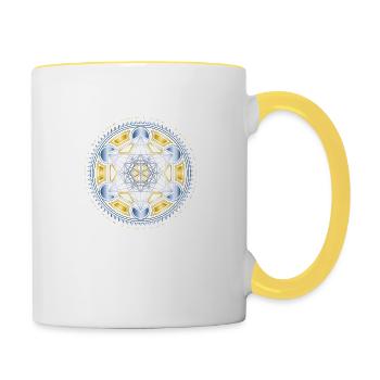 Metatrons Cube, Würfel, Mathematik, Spiritualität, - Tasse zweifarbig - Weiß/Gelb - Rechts
