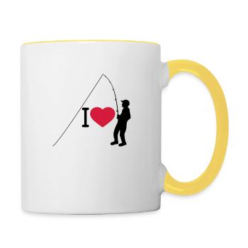 J'aime le coeur de pêche pêcheur amour silhouette sport c - Mug contrasté - blanc/jaune - Droite
