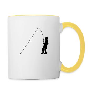 angler sport silhouette clipart hobby fishing fish - Contrasting Mug - white/yellow - Right