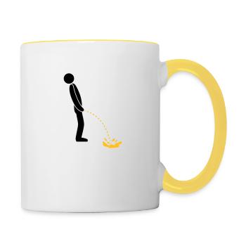pinkeln schnee gelb winter kalt boden logo im steh - Tasse zweifarbig - Weiß/Gelb - Rechts