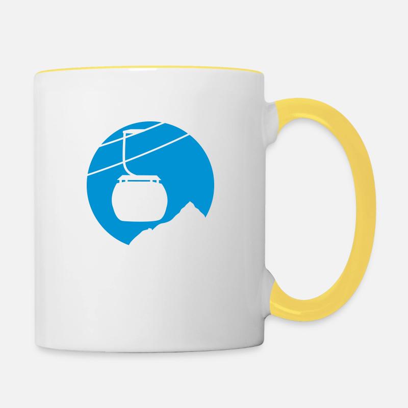 berge kreis rund logo schwebebahn eine einzelne go - Tasse zweifarbig - Weiß/Gelb