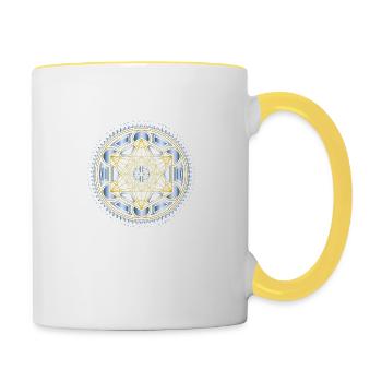 Metatrons Würfel - Tasse zweifarbig - Weiß/Gelb - Rechts