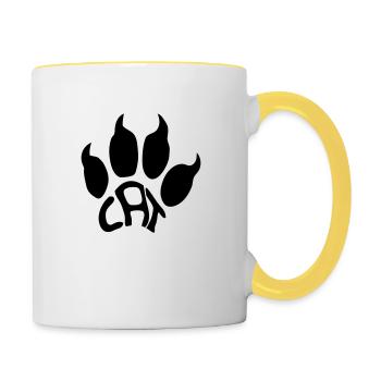 chat texte logo monstre griffes patte chat mal - Mug contrasté - blanc/jaune - Droite