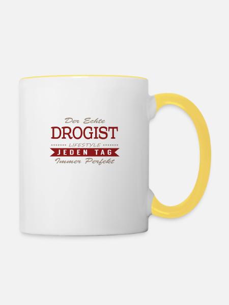 Der echte Drogist - Tasse zweifarbig - Weiß/Gelb