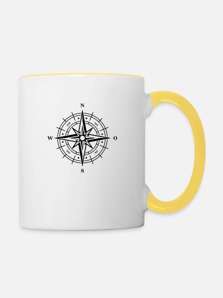 kompass symbol - Tasse zweifarbig - Weiß/Gelb