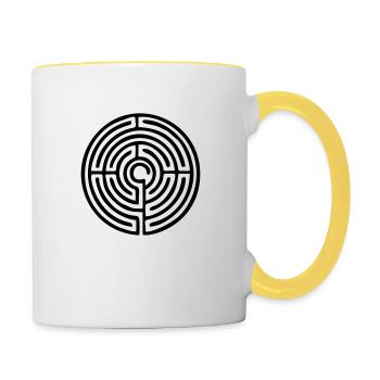 Labyrinth Schutzsymbol Lebensweg Magie Mystik - Tasse zweifarbig - Weiß/Gelb - Rechts