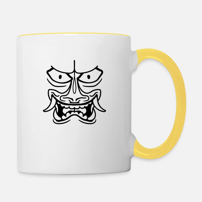 gesicht kopf boese - Tasse zweifarbig - Weiß/Gelb