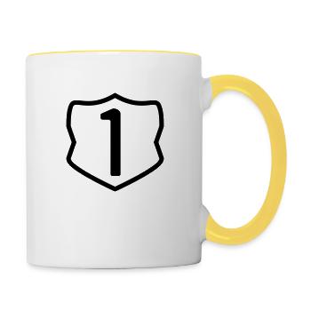 zahl schild nummer 1 symbol nr - Tasse zweifarbig - Weiß/Gelb - Rechts