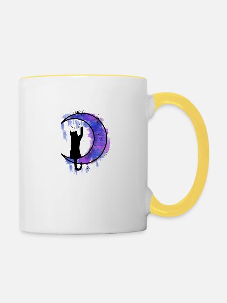 Katzen Mond - Tasse zweifarbig - Weiß/Gelb