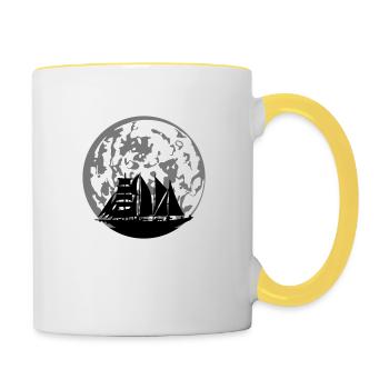 Mond Silhouette Segelschiff - Tasse zweifarbig - Weiß/Gelb - Rechts