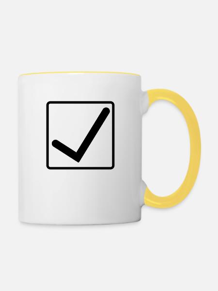 haekchen_001 - Tasse zweifarbig - Weiß/Gelb