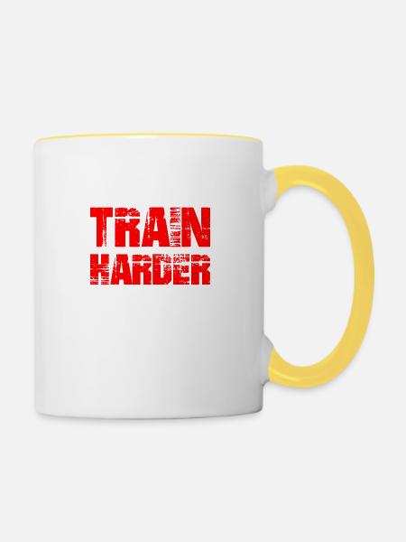 train harder - Tasse zweifarbig - Weiß/Gelb