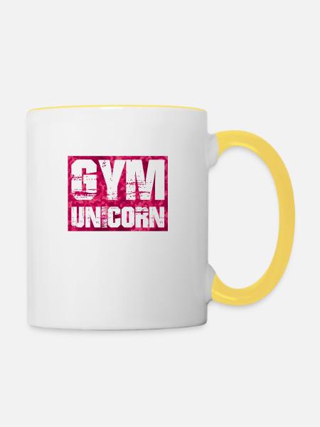 gym unicorn - Tasse zweifarbig - Weiß/Gelb
