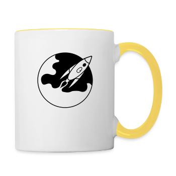 Abhebende Rakete fliegt - Tasse zweifarbig - Weiß/Gelb - Rechts