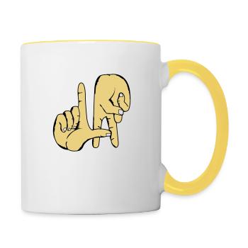 los_angeles_handzeichen_2 - Tasse zweifarbig - Weiß/Gelb - Rechts