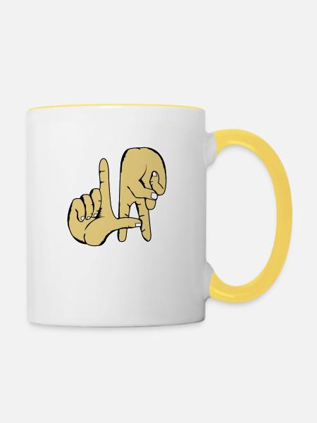los_angeles_handzeichen_2 - Tasse zweifarbig - Weiß/Gelb