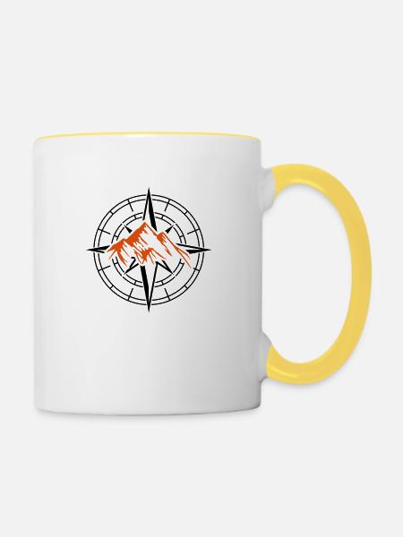 kompass berge - Tasse zweifarbig - Weiß/Gelb