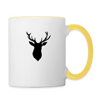 Deer logo black deer head elk reindeer Bambi - Contrasting Mug - white/yellow - Right