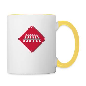 Vorsicht Gleis Schild - Tasse zweifarbig - Weiß/Gelb - Rechts