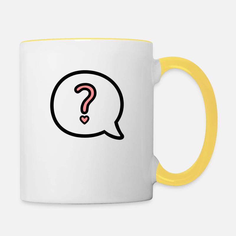 Boule de dialogue avec point d'interrogation et coeur - Mug contrasté - blanc/jaune