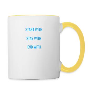 COMMENCEZ AVEC JÉSUS RESTEZ AVEC JÉSUS FIN AVEC JÉSUS - Mug contrasté - blanc/jaune - Droite