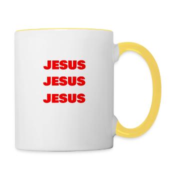 COMMENCEZ AVEC JÉSUS RESTEZ AVEC JÉSUS FIN AVEC JÉSUS - Mug contrasté - blanc/jaune - Droite