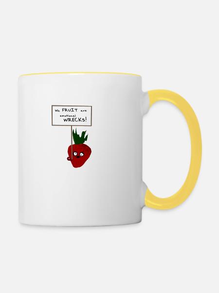 Erdbeer-protestierende Veganer - Tasse zweifarbig - Weiß/Gelb