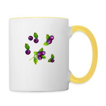 Aquarell-blaue Beeren-botanisches Frucht-Muster - Tasse zweifarbig - Weiß/Gelb - Rechts