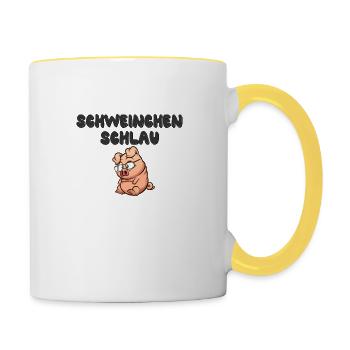 Schweinchen Schlau - Tasse zweifarbig - Weiß/Gelb - Rechts