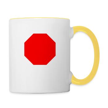 Stopschild Vorlage + DEIN TEXT - Tasse zweifarbig - Weiß/Gelb - Rechts