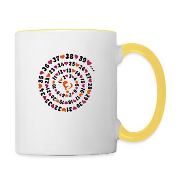 numbers time hearts love - Contrasting Mug - white/yellow - Right