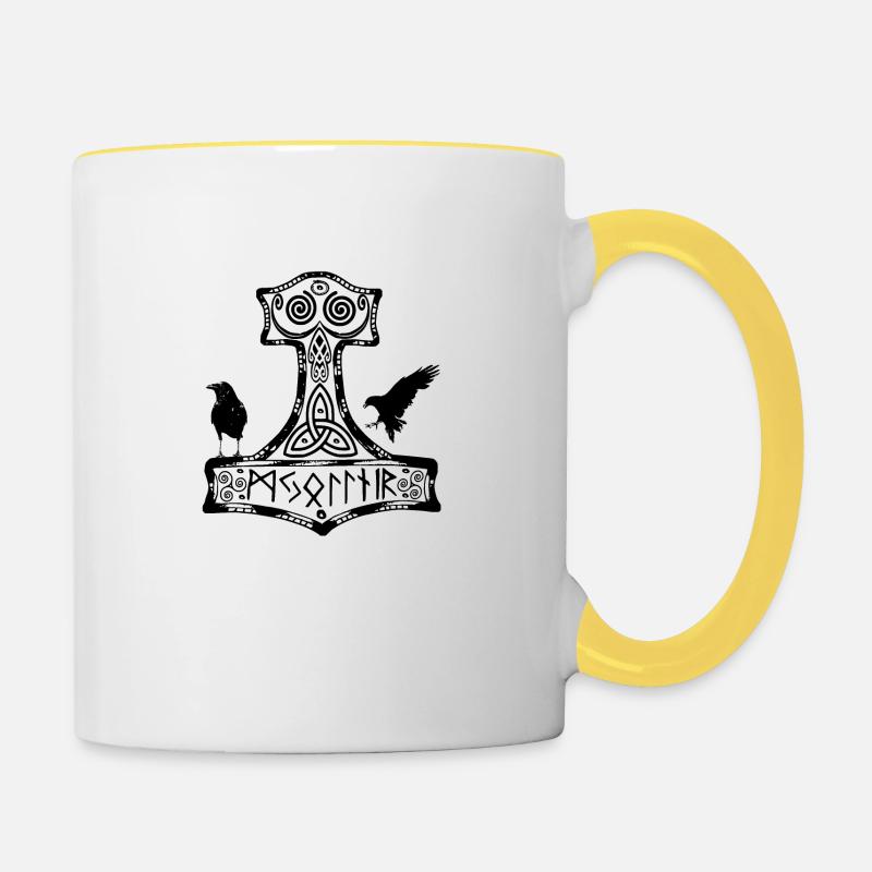 hammer thor ravens - Contrasting Mug - white/yellow