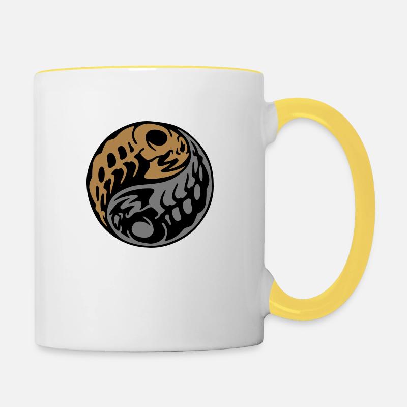 fish skeleton yin yang - Contrasting Mug - white/yellow