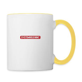 Ich bin kein Held aber Systemrelevant Spruch - Tasse zweifarbig - Weiß/Gelb - Rechts