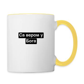 Sa verom u boga- Mit glaube in Gott - Tasse zweifarbig - Weiß/Gelb - Rechts