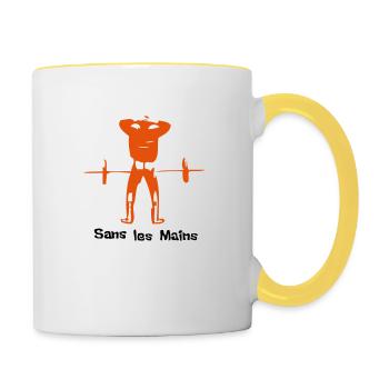 sans les mains musculation barre humour - Mug contrasté - blanc/jaune - Droite