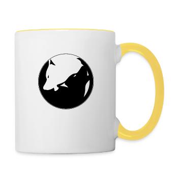 werewolf head wolf wild animal logo - Contrasting Mug - white/yellow - Right