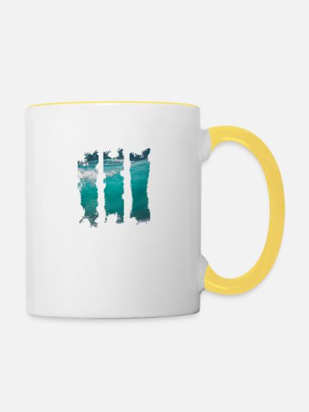 Wellen - Tasse zweifarbig - Weiß/Gelb