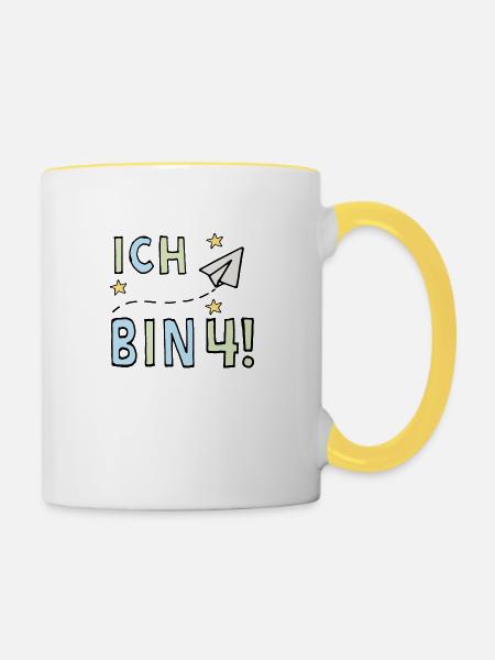Ich bin vier - Tasse zweifarbig - Weiß/Gelb