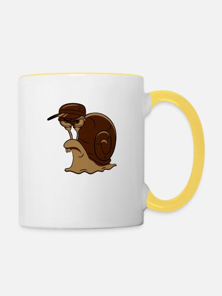 Schnecke lustig böse - Tasse zweifarbig - Weiß/Gelb