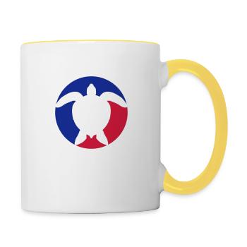 Red blue water turtle - Contrasting Mug - white/yellow - Right
