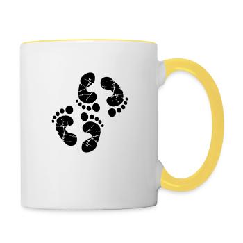 Füße Zwillinge Stempel - Tasse zweifarbig - Weiß/Gelb - Rechts