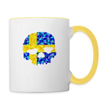 Totenkopf Schweden im low poly Diamant Stil - Tasse zweifarbig - Weiß/Gelb - Rechts
