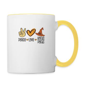 Peace Love Hocus Pocus Halloween Hippie Friede - Tasse zweifarbig - Weiß/Gelb - Rechts