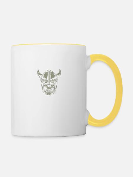 Viking Viking Valhalla Odin Thor Teutonic Wolf - Contrasting Mug - white/yellow