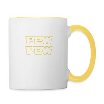 Pew Pew Wars Bruits d'étoiles de l'espace de science-fiction drôles - Mug contrasté - blanc/jaune - Droite
