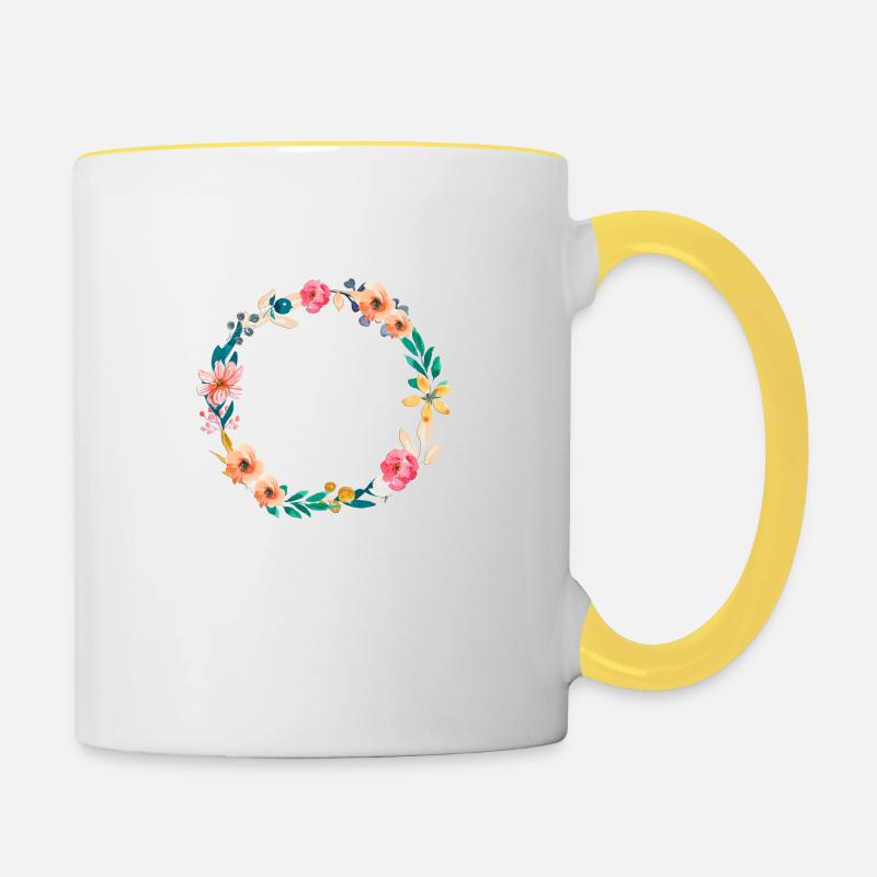Belle couronne de fleurs - personnalisable - Mug contrasté - blanc/jaune