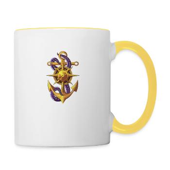 anker kompass gold tentakel - Tasse zweifarbig - Weiß/Gelb - Rechts