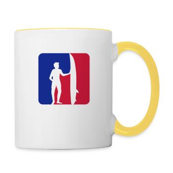 Surfer bleu rouge - Mug contrasté - blanc/jaune - Droite
